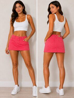 Volcom Y2K Denim Mini Skirt Coral Red Skater Surf Juniors Size 9